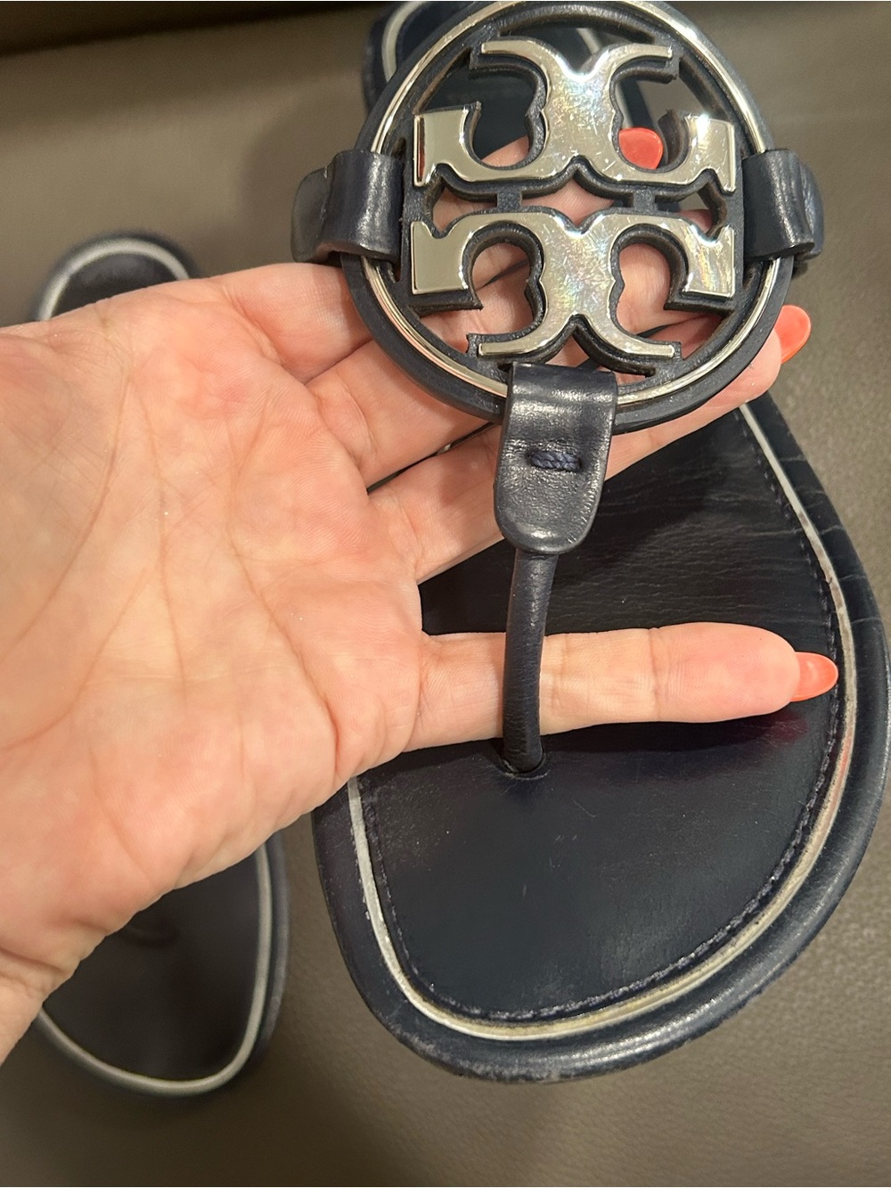 Tory Burch Navy Leather Miller Sandals - Picture 6 of 10